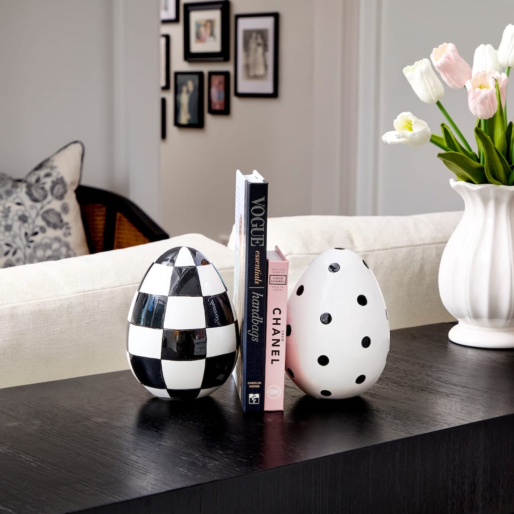 6" Resin Polka Dot And Check Easter Egg Set of 2