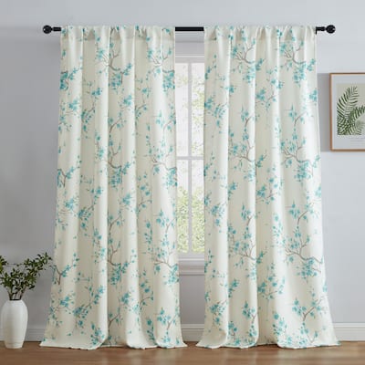 HLC.me Jasmine Floral Light Blocking Curtain Rod Pocket Pole Top Panels - Set of 2