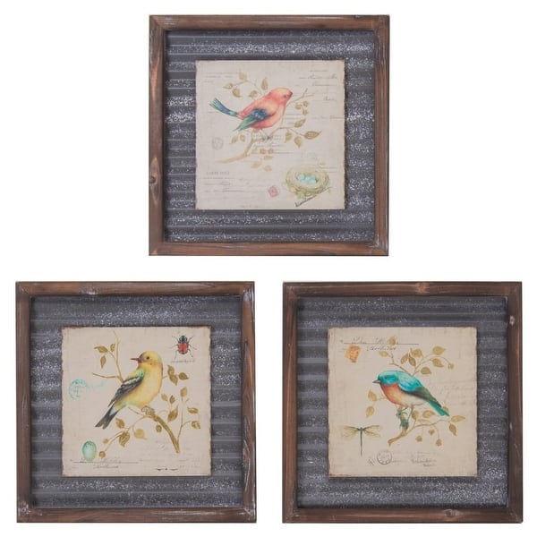 slide 1 of 1, A&B Home Wood and Metal Framed Bird Wall Decor - Set of 3