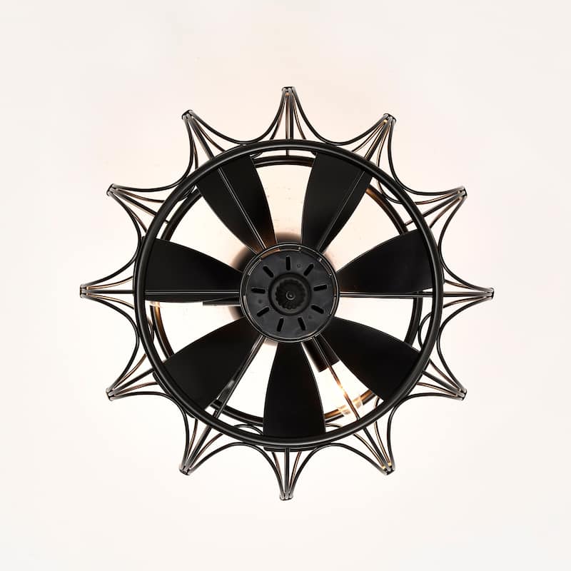 Eoin Black with Gold Accents Caged Lighted Ceiling Fan Fandelier 7-Blade Remote Control - Black-Gold