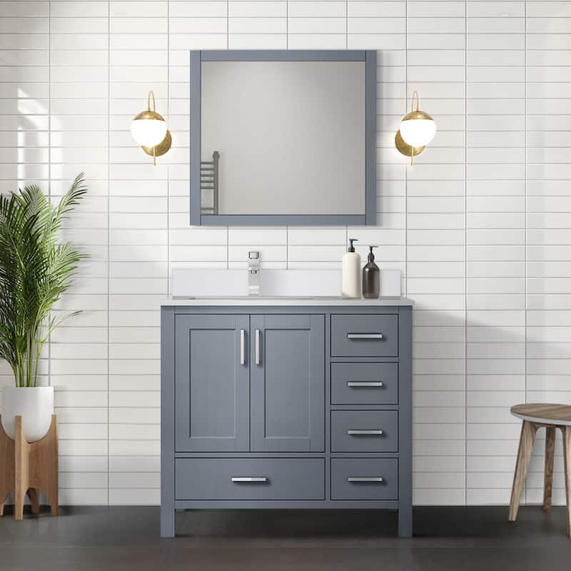 Jacques 36 in. W x 22 in. D Left Offset White Bath Vanity, Cultured Marble Top, and 34 in. Mirror - 36 Inch - Dark Grey