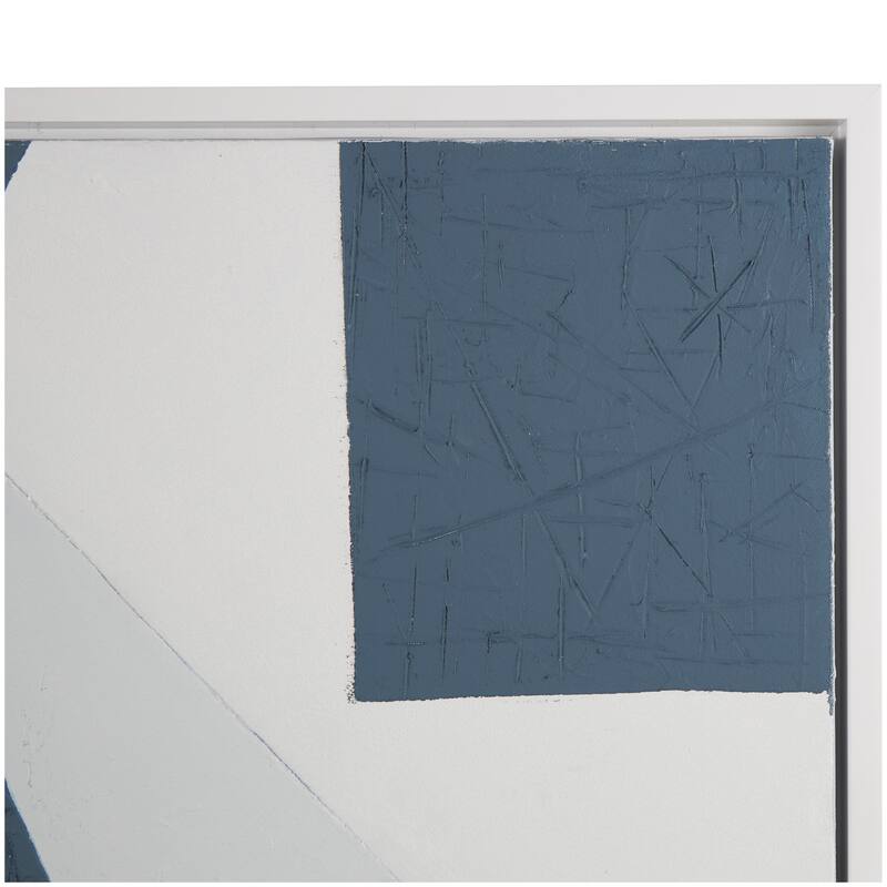 Blue Canvas Textured Geometric Living Room Framed Wall Art with Various Shapes On a White Background