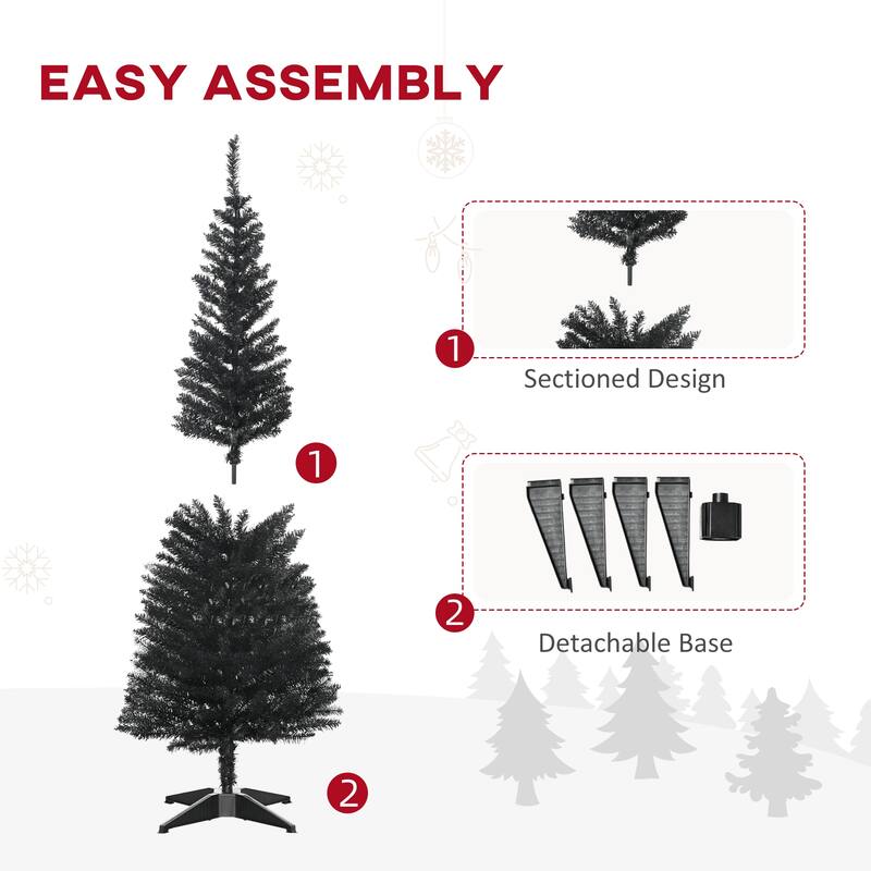 HOMCOM 5' Unlit Artificial Pencil Christmas Tree, Slim Xmas Tree with Foldable Metal Stand - 4.91 ft