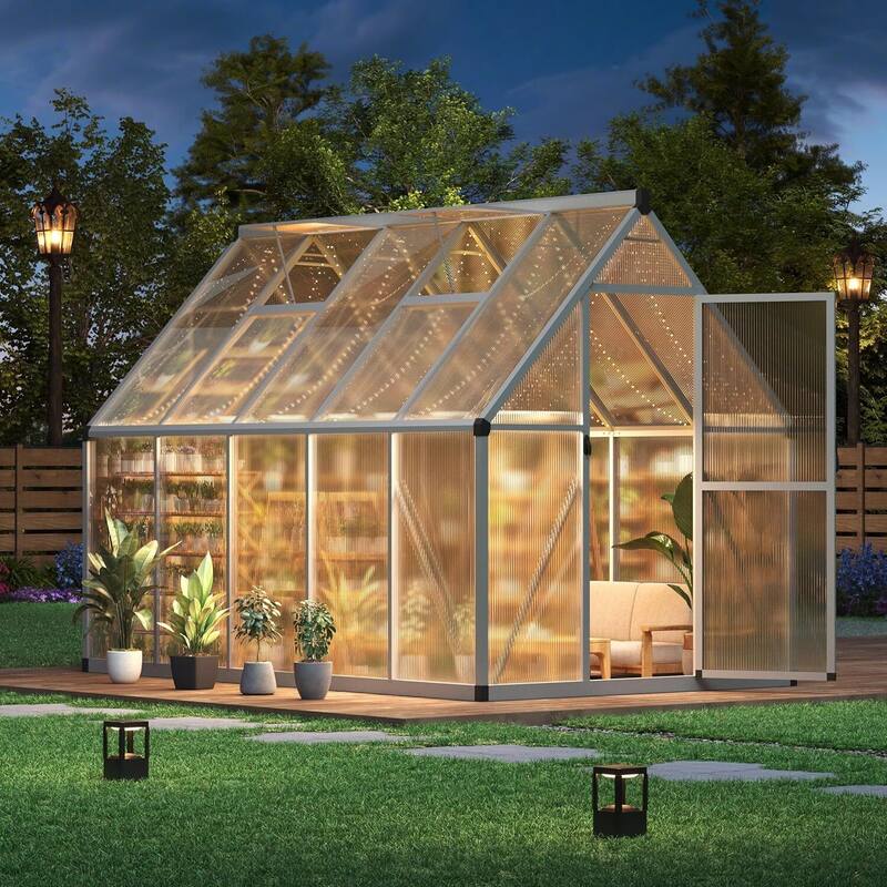 6 x 9 FT Walk-in Outdoor Greenhouse with Lockable Door for Garden Planting, Sliver