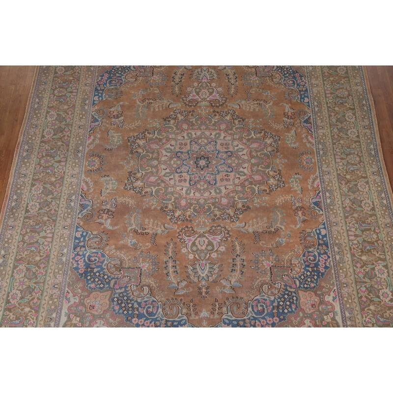 Hand Knotted Oriental 100% Wool Carpet Traditional Floral Oranges & Rust Mashad Area Rug - 12' 5'' X 9' 9''