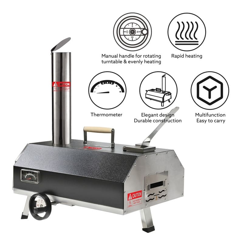 Semi-Automatic Black 12 Outdoor Pizza Oven Portable Wood Fired