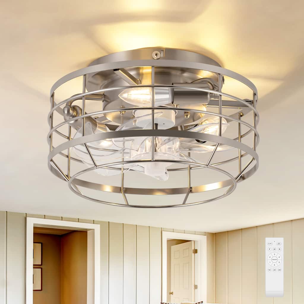 12" Low Profile Enclosed Cage Ceiling Fan with Light and Remote