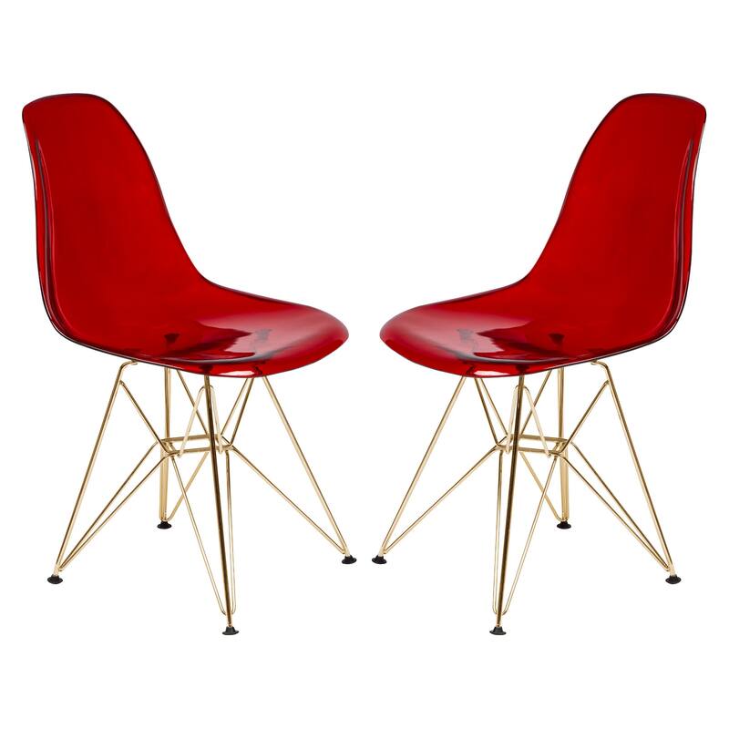 Cresco Plastic Dining Side Chair with Eiffel Base in Gold Set of 2 by LeisureMod