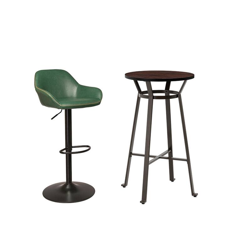 Glitzhome 41"H Round Wood Top High Pub Table with Gaslift Adjustable Swivel Bar Stools Set