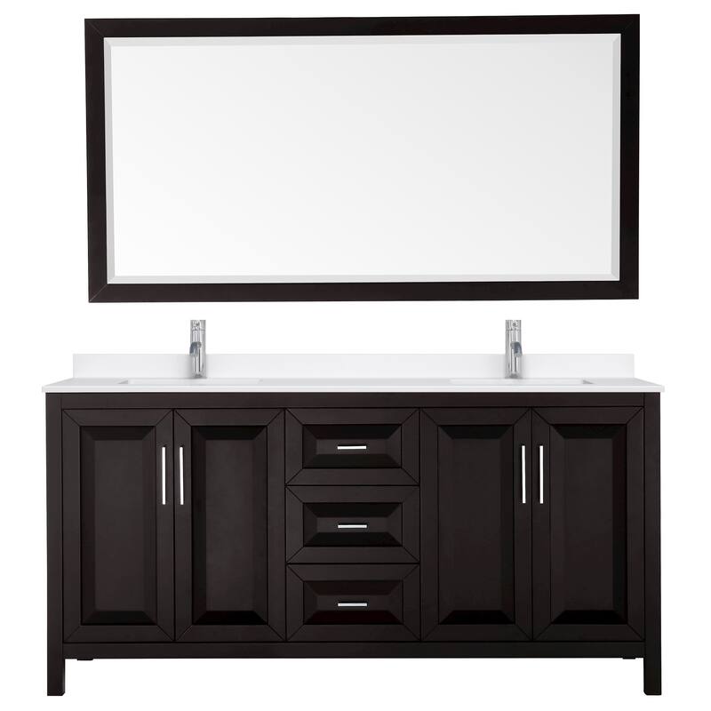 Daria 72-inch Double Vanity, Single Hole Quartz Top, 70-inch Mirror