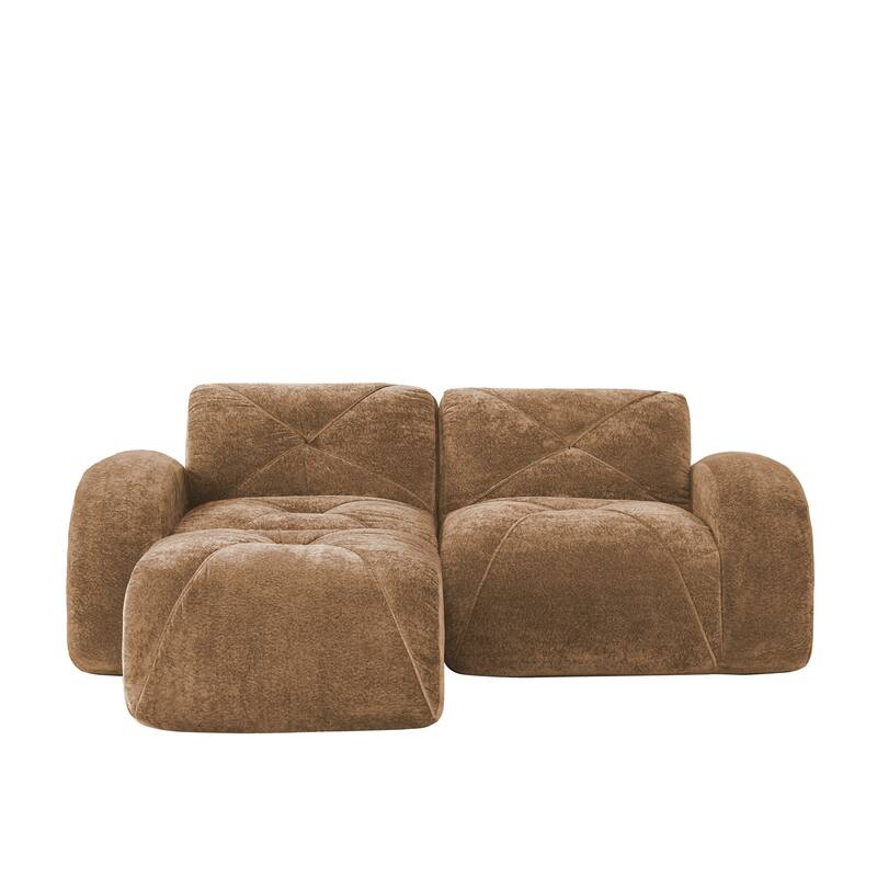 Velvet Tufted Loveseat Sofa Modular Couch, Boneless Deep Seat 2-Seater Couch, Available with/without Ottoman