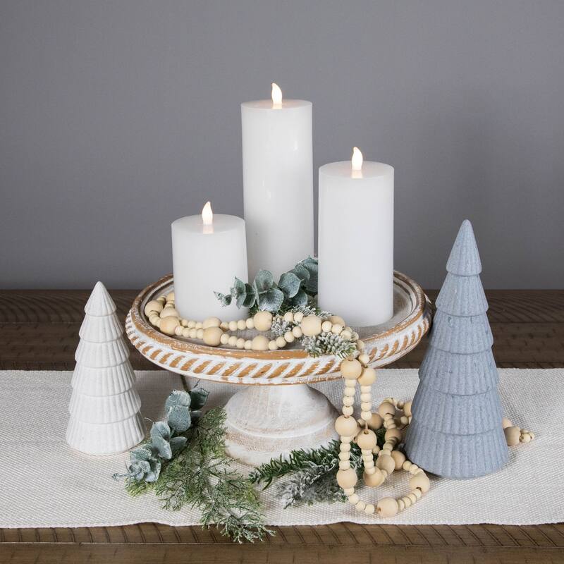 LED Solid Flameless Flickering Wax Pillar Candles - 8" - White - Set of 3