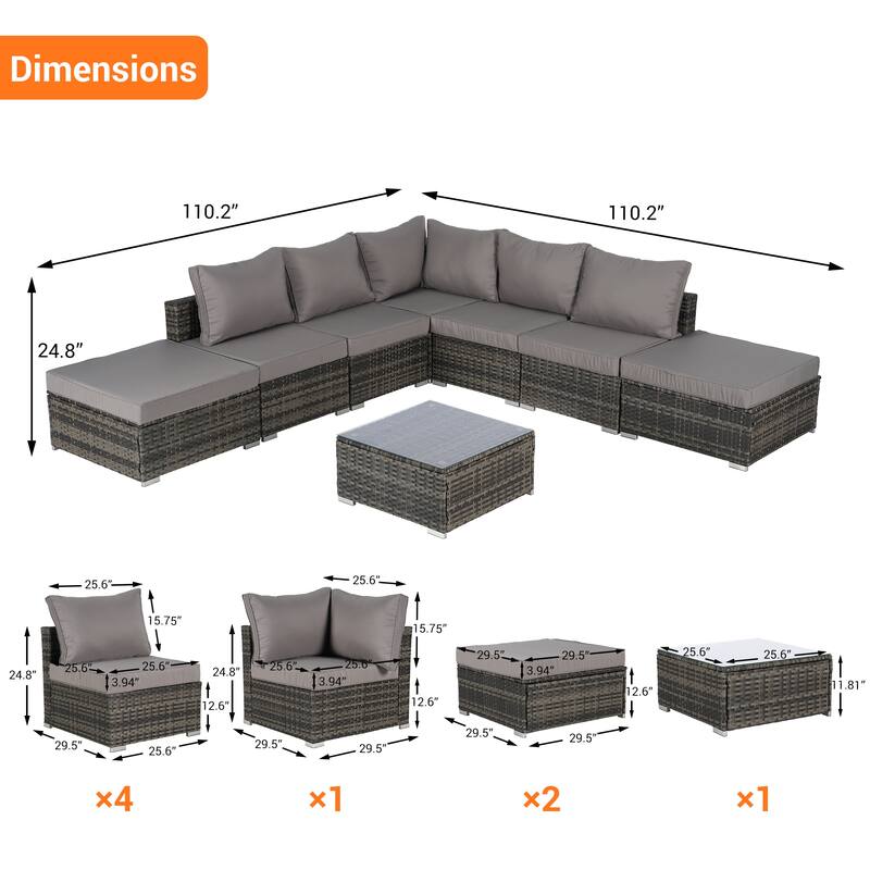 8-Piece Sectional Sofa Set with Washable Cushions & Glass Table