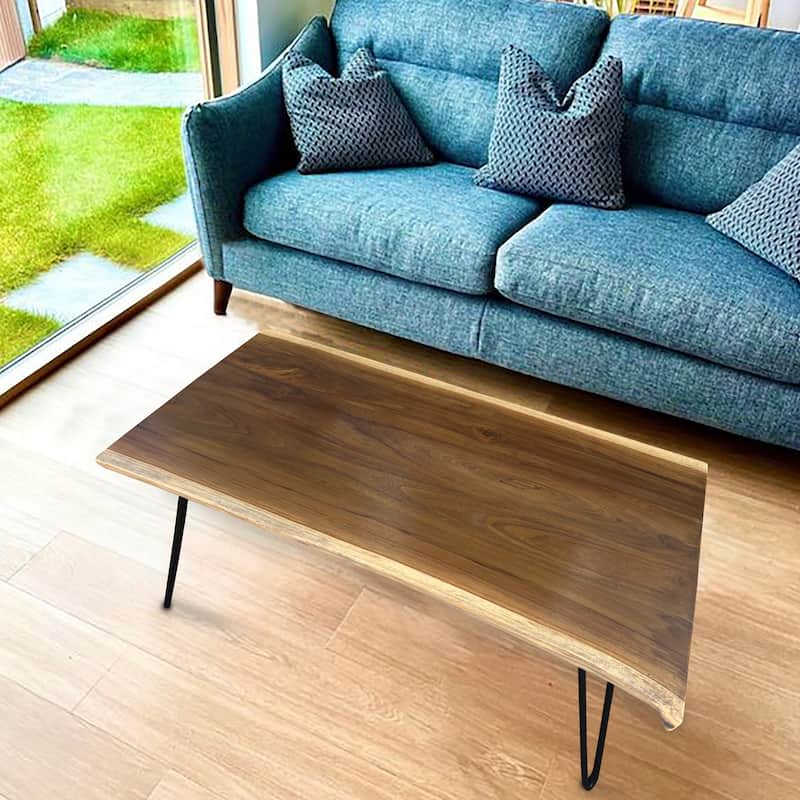 Greenage Rustic Rectangle Teak Wood Table With Black Metal Legs - 39.5"x19.7"x16