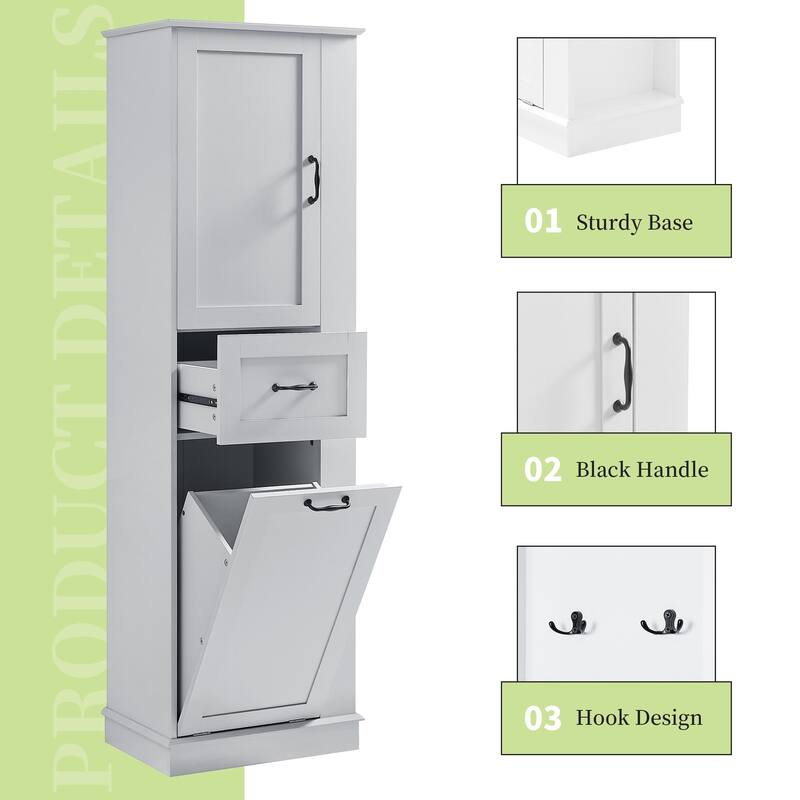Modern Tall Storage Cabinet with Tilt-Out Compartment, Adjustable Shelves, Soft-Close Hinges, and Aluminum Alloy Handles