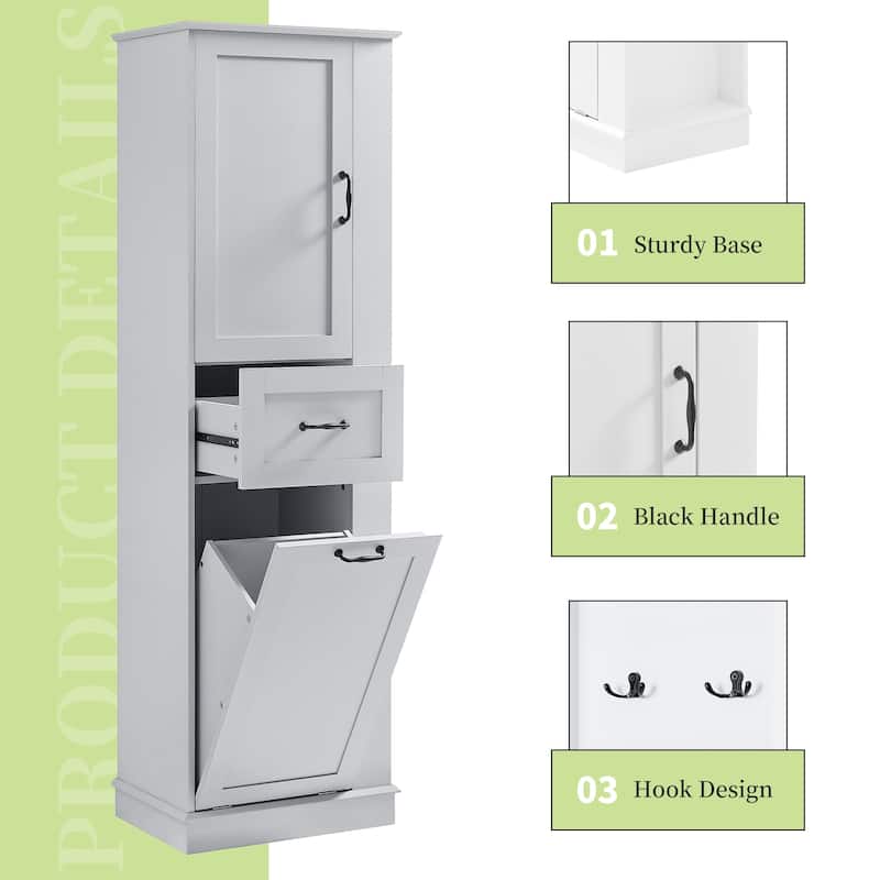 Modern Tall Storage Cabinet with Tilt-Out Compartment, Adjustable Shelves,Soft-Close Hinges and Aluminum Alloy Handles