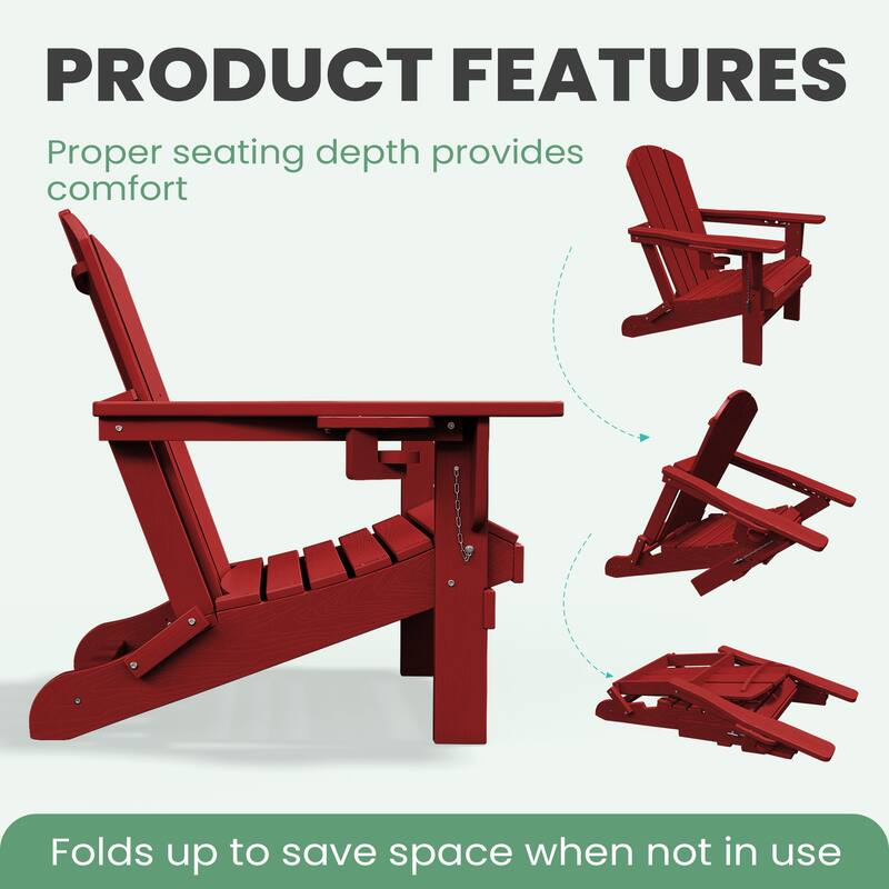 Foldable HDPE Adirondack Chair with Dual Cup Holders