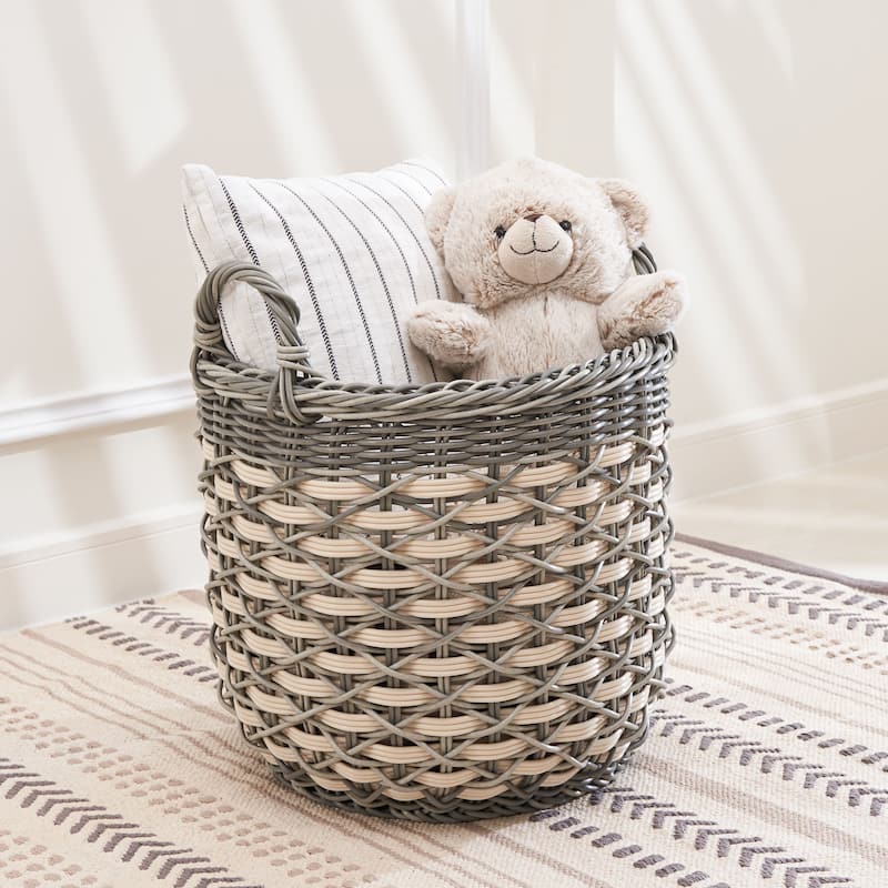 Zita Round Resin Woven Wicker Multi-Use Storage Basket with Handle - 18" x 18" x 15.7"