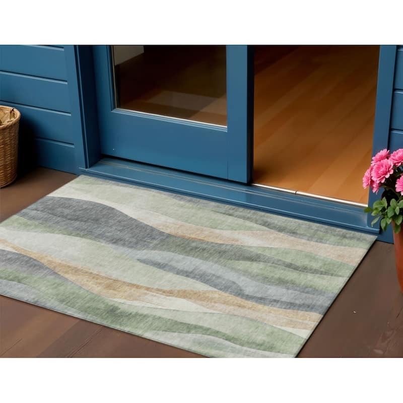 HomeRoots Abstract Transitional Rectangle Outdoor Rug - 3' x 5'