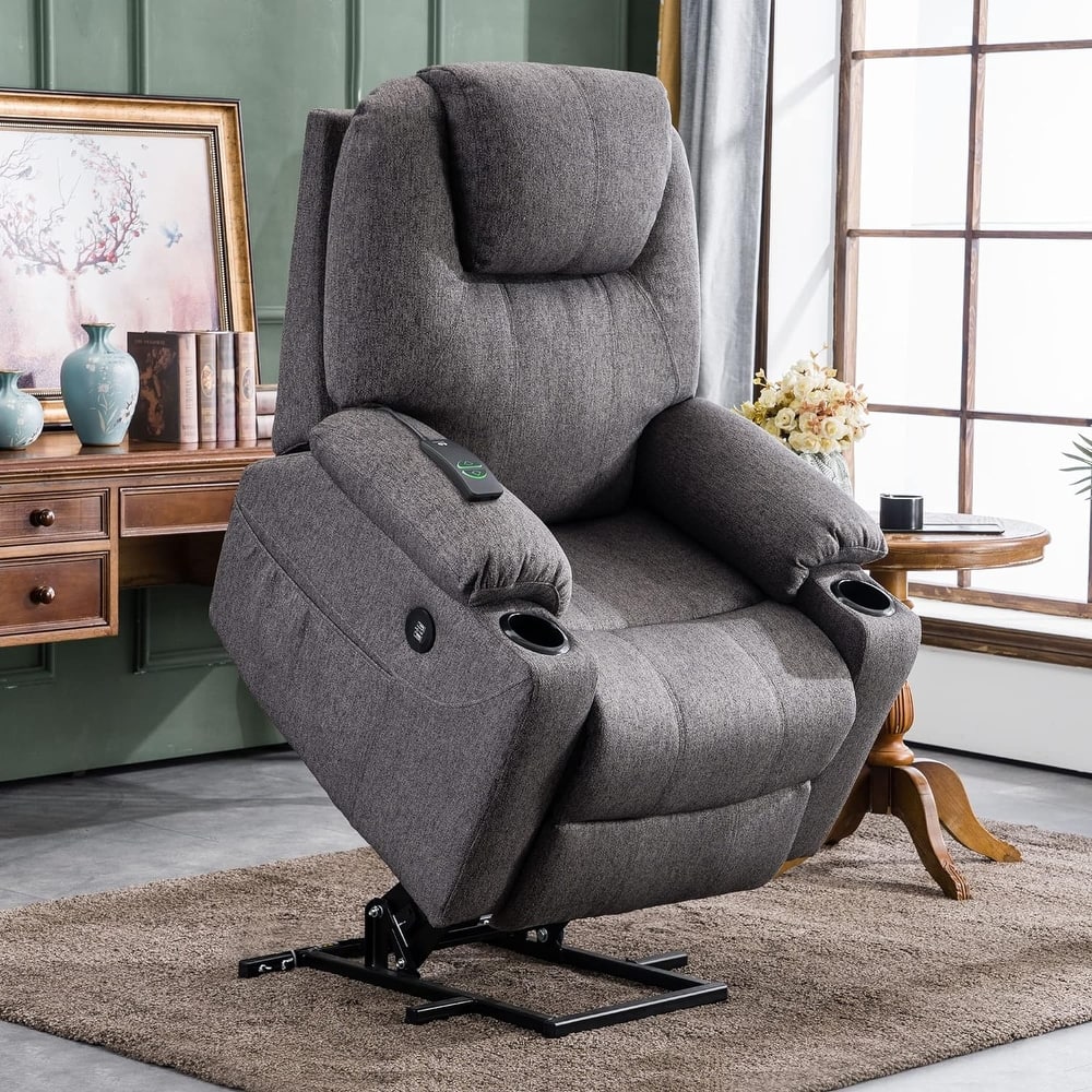 MCombo Electric Power Lift Recliner Chair Sofa with Massage and Heat, 3 Positions, USB Ports, Fabric 7040
