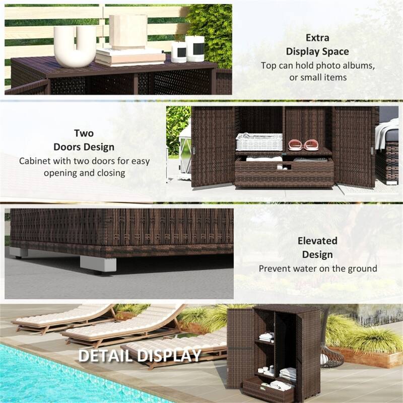 Mixed Brown PE Rattan Outdoor Storage Cabinet with Drawer and Doors - 31.5" L x 23.6" W x 47.2" H