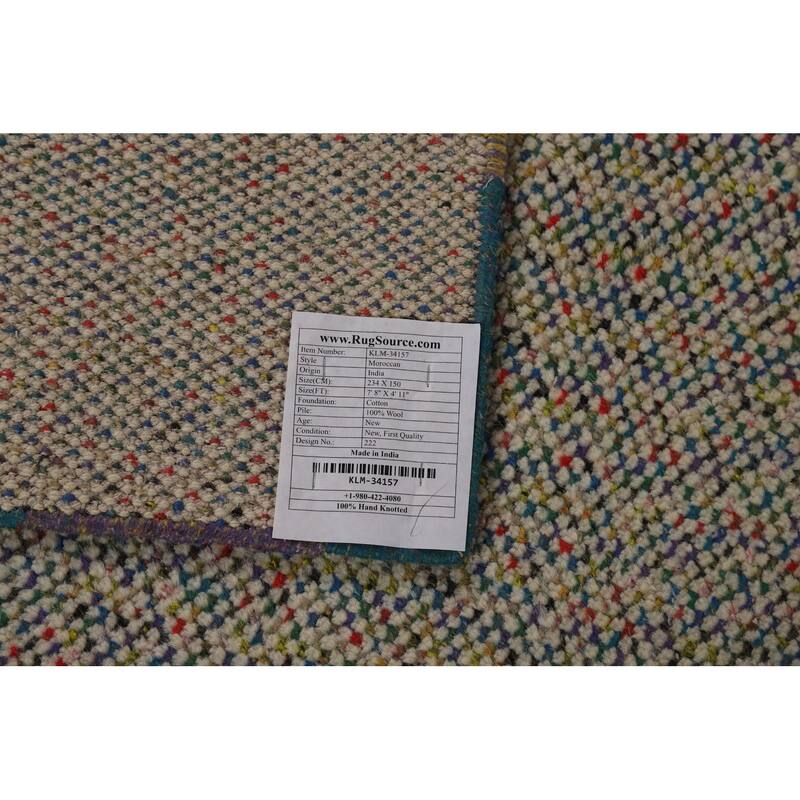 All-Over Moroccan Oriental Area Rug Handmade Wool Carpet - 4'11" x 7'8"