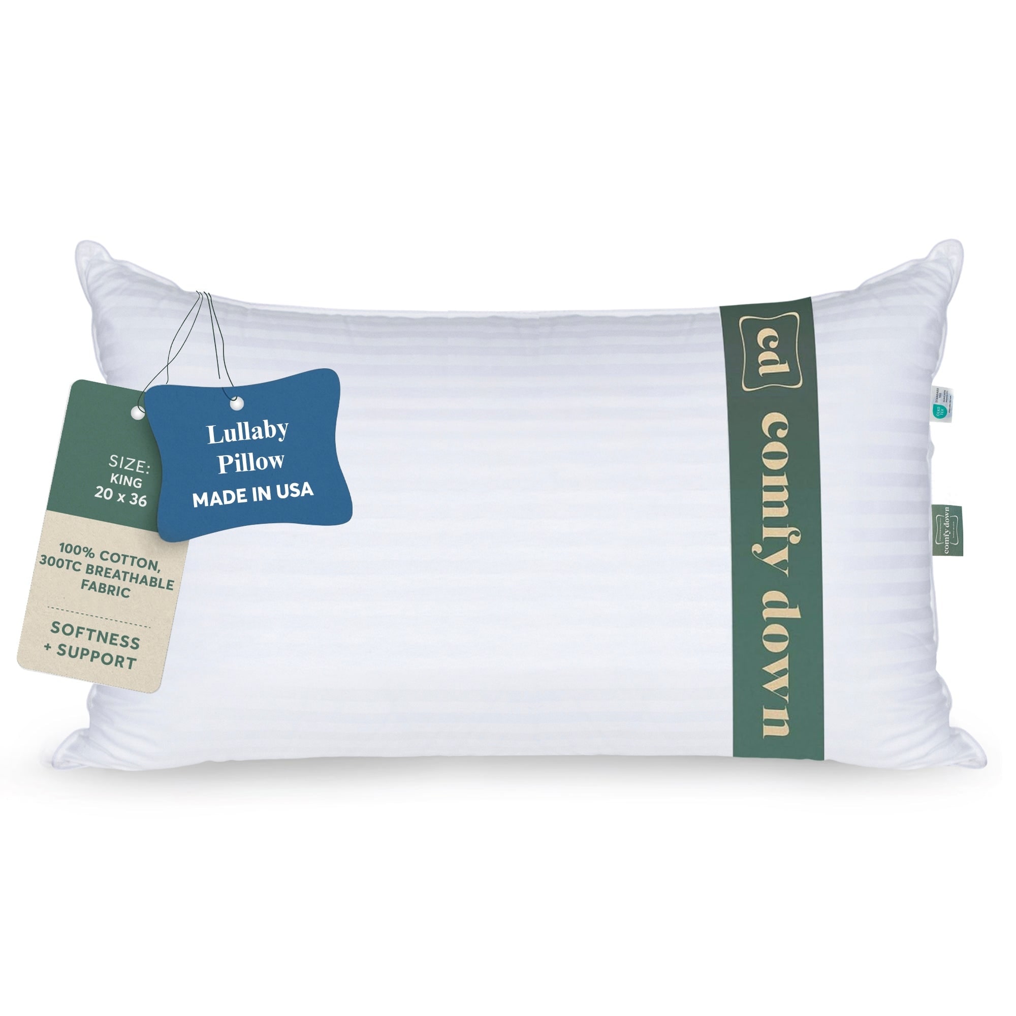 ComfyDown Down Alternative Pillow Soft, Breathable Cotton Cover, Plush Fill