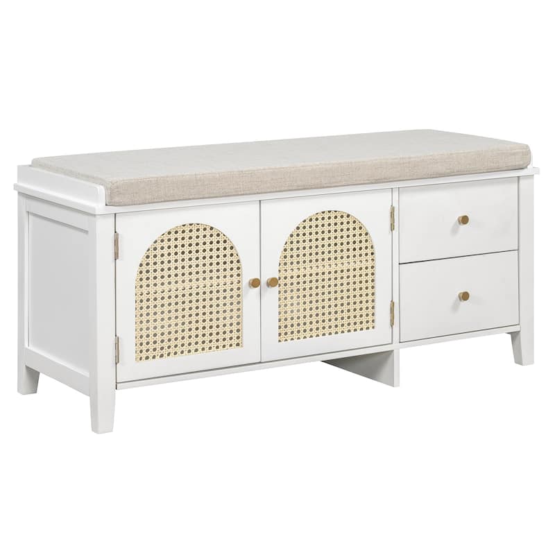 43.5 inch Shoes Bench with Cushion Storage Cabinet and 2 Drawers