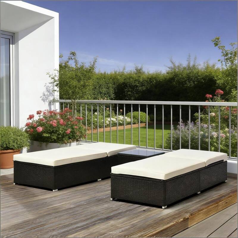 GDFStudio - Outdoor 3-Piece Pool Furniture Set with Reclining Loungers and Table