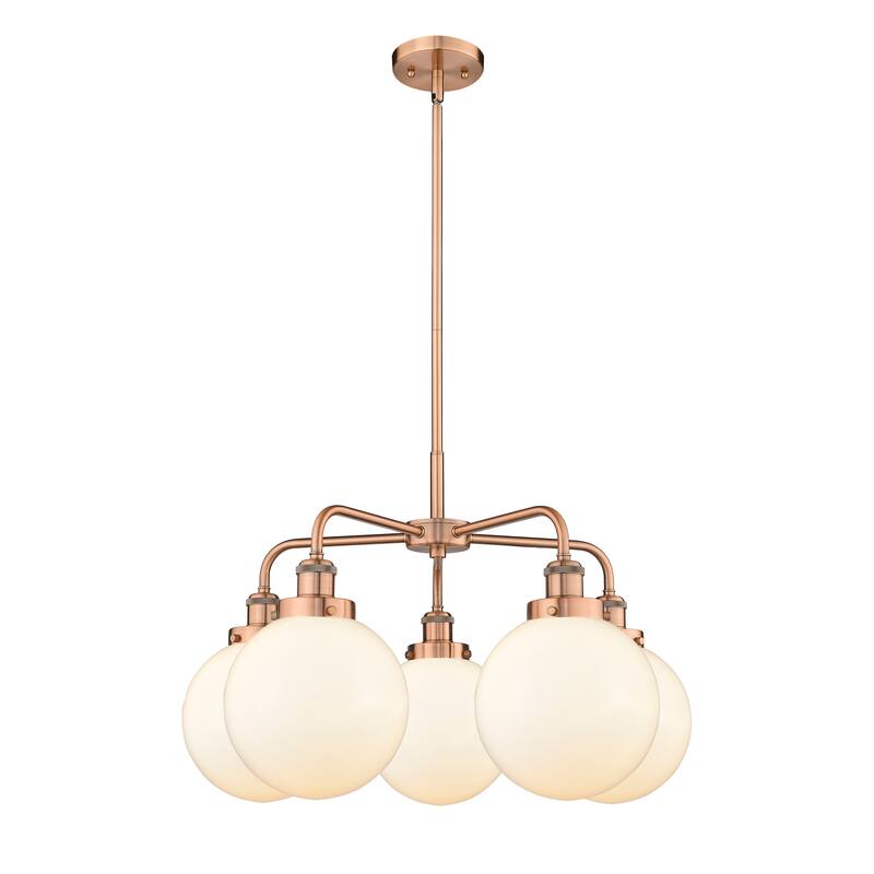 Innovations Lighting Beacon - 5 Light 26" Stem Hung Chandelier - Antique Copper/Matte White