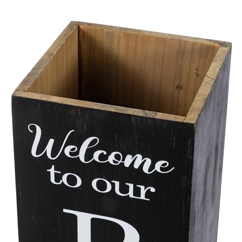 Glitzhome 24"H Double Sided Solid Wood Black White Boxed "WELCOME PORCH" Porch Sign