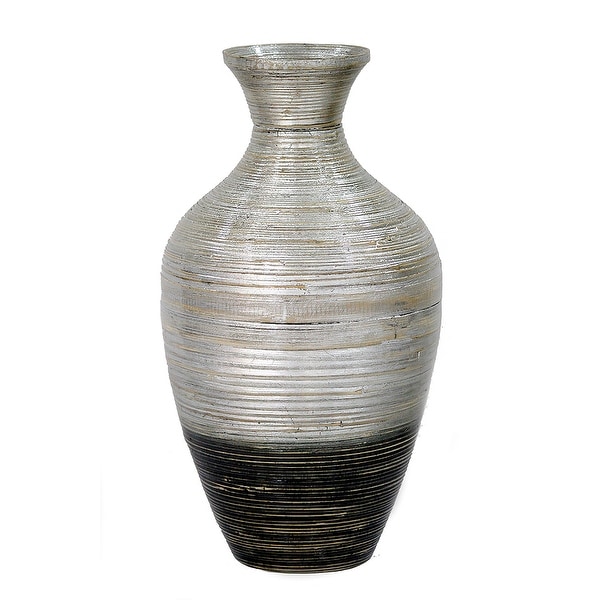 20" Spun Bamboo Vase - Bamboo In Distressed Silver And Black