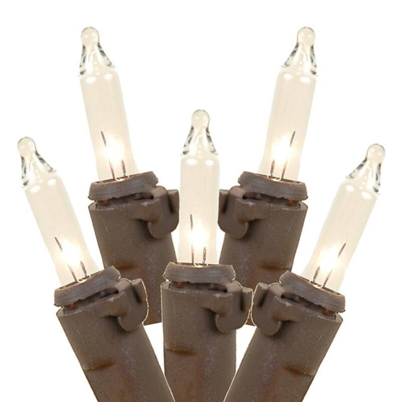 20 Light Clear Christmas Craft Mini Light Set, Brown Wire, 8' Long