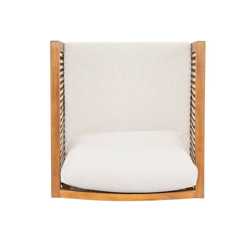 Christopher Knight Home - Outdoor Modern Solid Acacia Wood 4-Piece Conversation Set with Rope Accents and Cushions