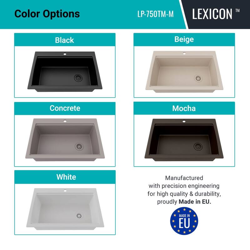 33 Inch Lexicon Platinum Quartz Composite Drop-in Undermount Single Bowl Workstation Galaxy Mocha Kitchen Sink LP-750TM-M