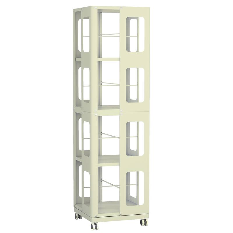 Modern 4-Tier Rotating Bookcase – 360° Swivel Wheels For Easy Mobility, Extra-Large All-Steel Construction .