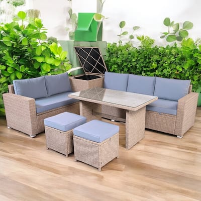 6-Piece Outdoor All-Weather PE Rattan Sofa Set with Adjustable Seating, and Glass Table for Patio, Garden, or Backyard