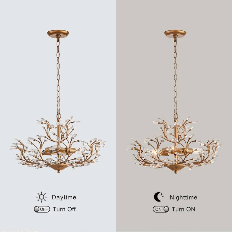 Flavia 4-light Crystal Beaded 9-Branch Chandelier. - Brushed Brass.