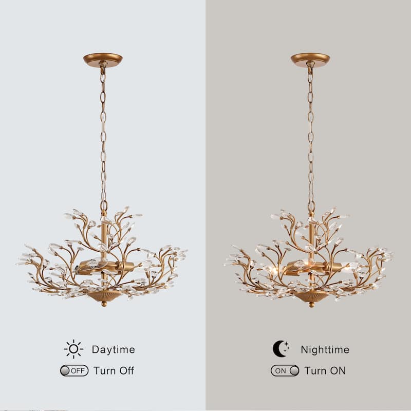 Flavia 4-light Crystal Beaded 9-Branch Chandelier - Brushed Brass