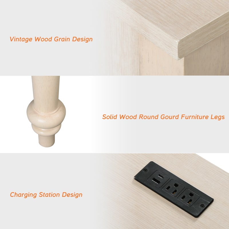 56'' Farmhouse Executive Desk with Drawers White/Oak - 5 Drawers and 2 Doors