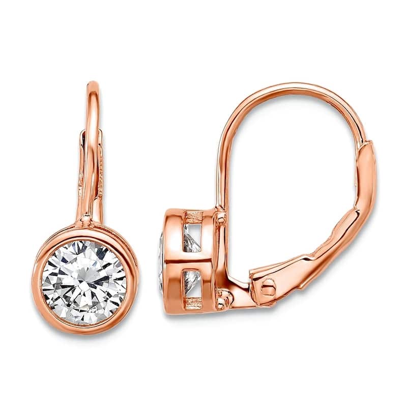 Curata 925 Sterling Silver 6mm Cubic Zirconia Bezel Leverback Earrings - 15x7mm - Rose