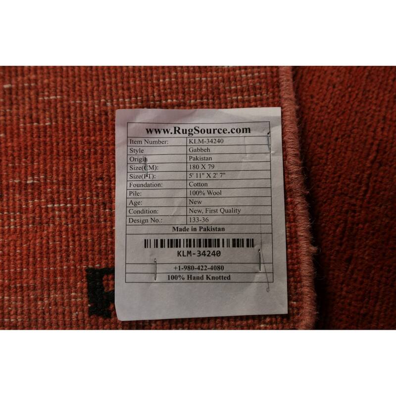 Modern Gabbeh Oriental Rug Hand-Knotted Foyer Wool Carpet - 2'7" x 5'11"