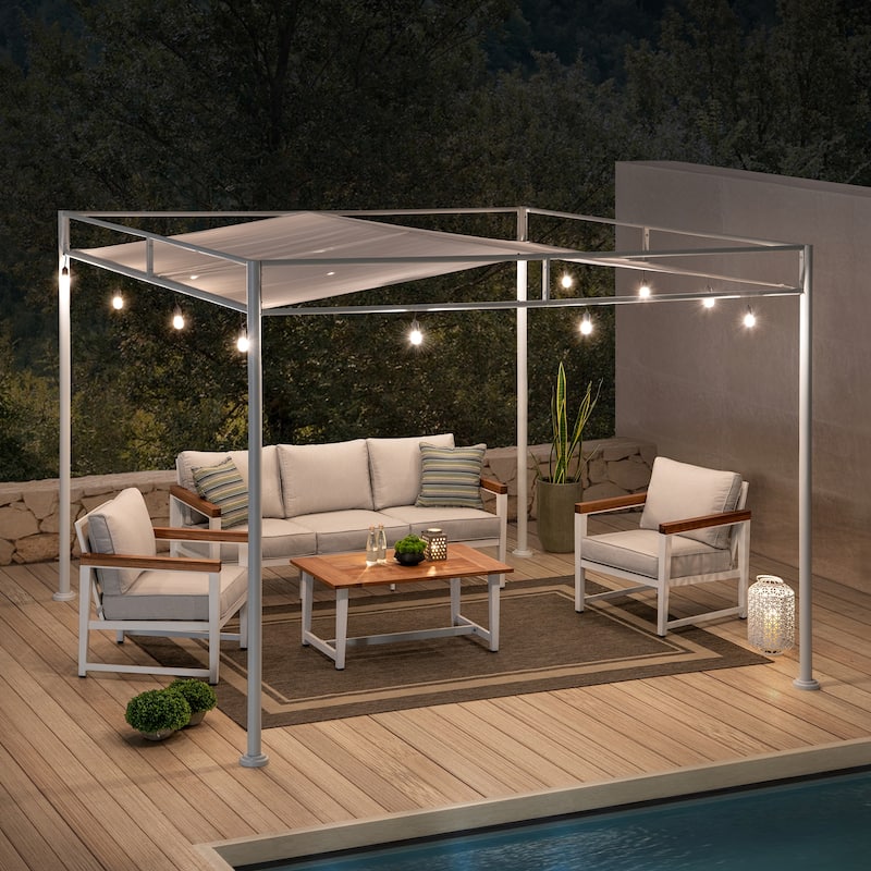 Sunjoy 10’ x 10’ Darkeford Metal Pergola with Sling Fabric Canopy