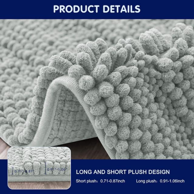 Subrtex Non-slip Bathroom Rug Chenille Soft Striped Plush Bath Mat