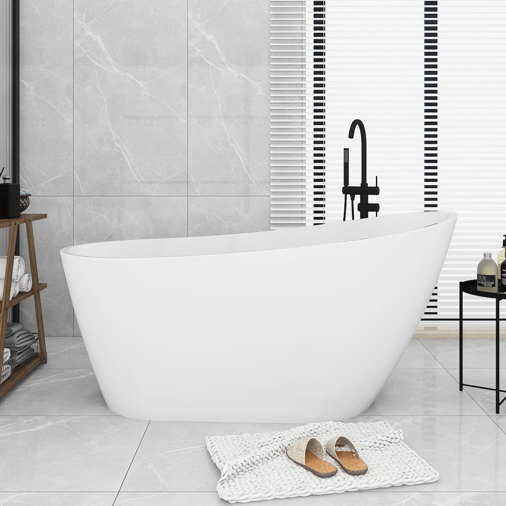 Acrylic Freestanding Flatbottom Soaking Bathtub in Glossy White