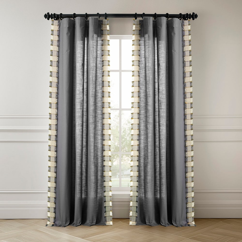 Exclusive Fabrics Bordered Textured Cotton Curtains For Bedroom & Living Room Curtains - Single Panel Drapes
