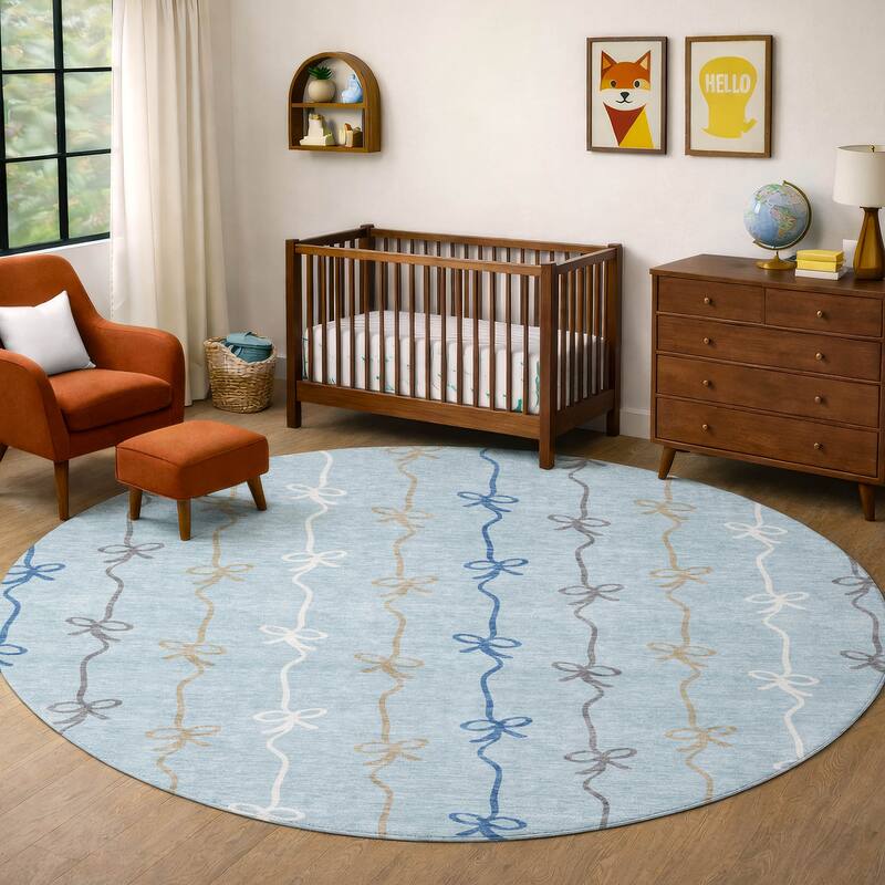 Machine Washable Indoor/ Outdoor Modern Bow Stripe Chantille Rug