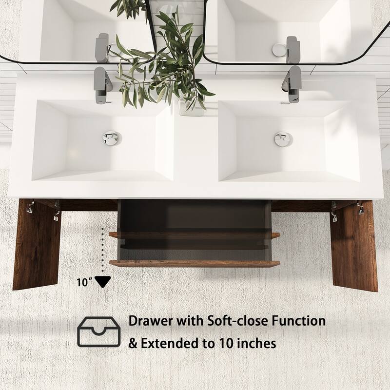 60" Wall-Mounted 2-drawer Bathroom Vanity Set with Integrated Double Sink