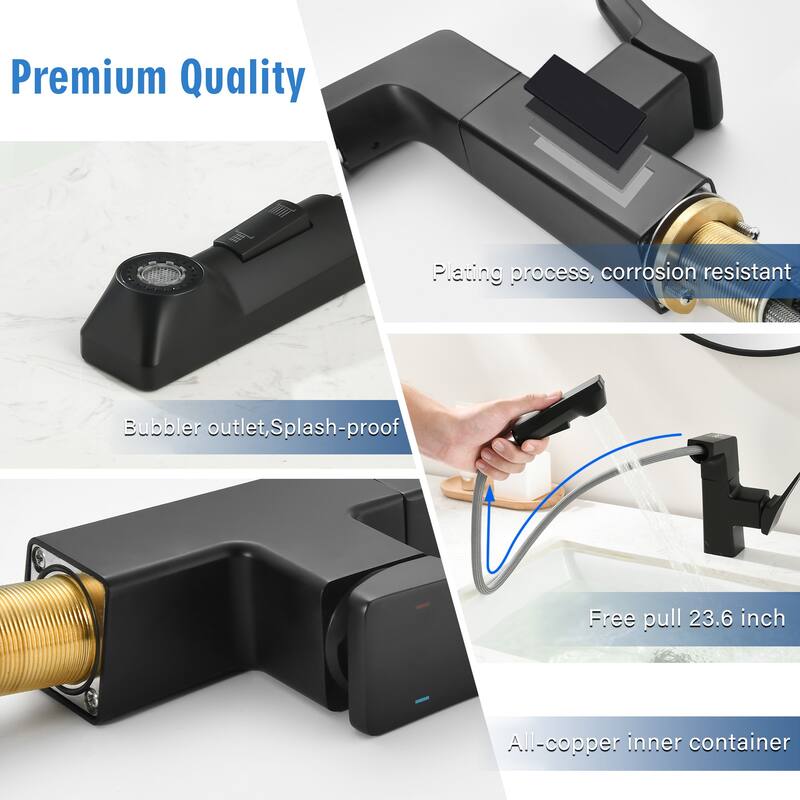 Smart LED Bathroom Faucet Chrome - Temperature Digital Display, Pull Down Sprayer for RV and Home Sinks