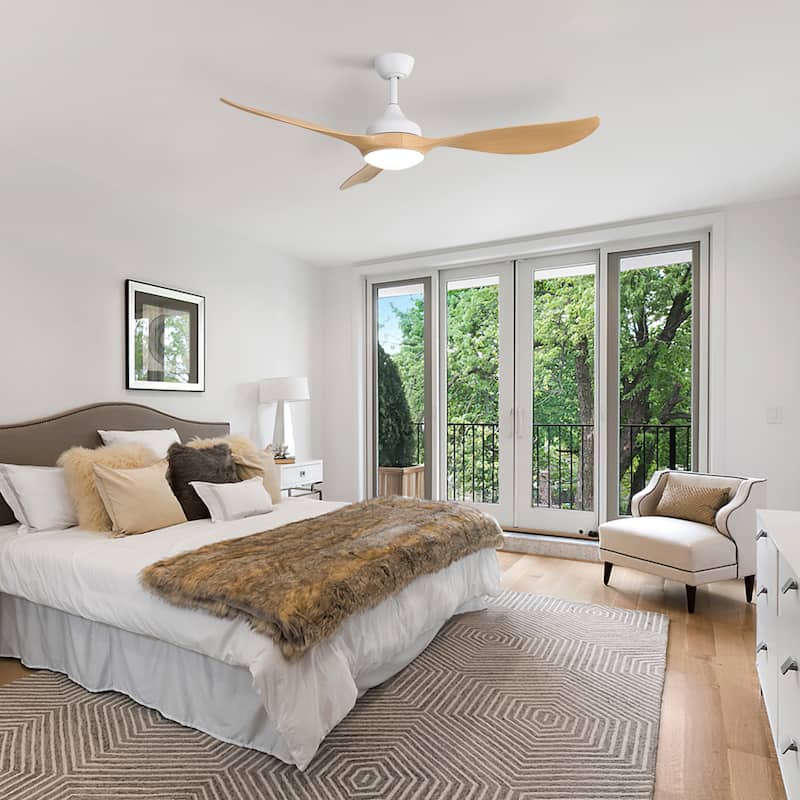 56 Inch Modern Ceiling Fans Dimmable LED Light Quiet DC Reversible Motor for Indoor & Outdoor - White